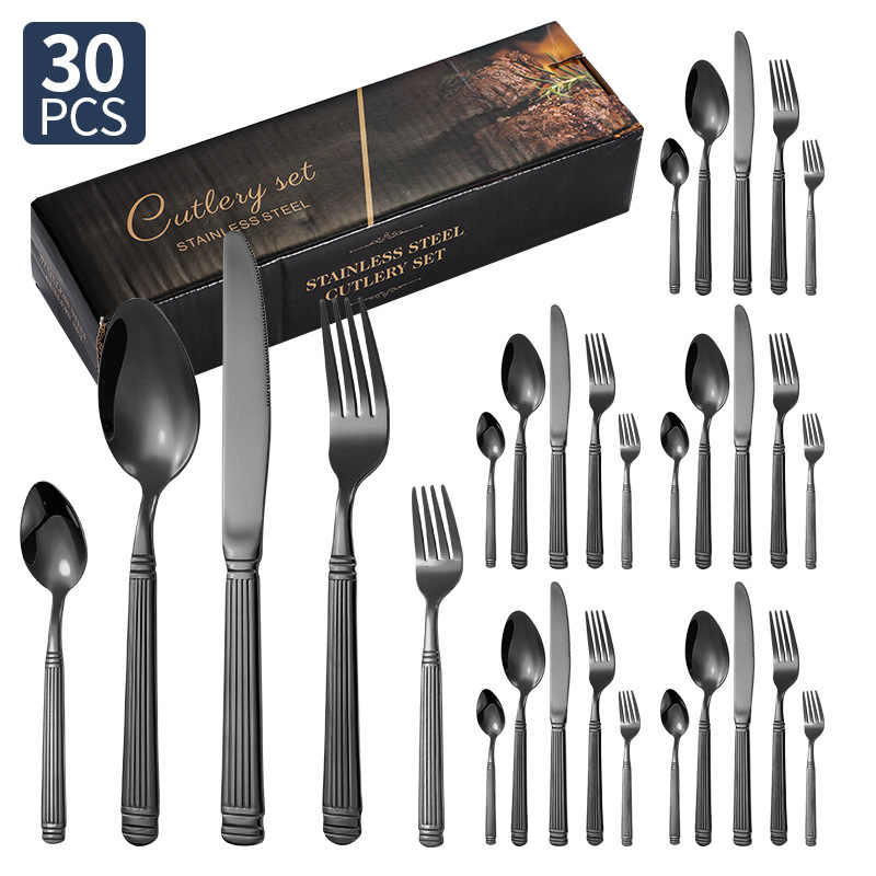 Columna romana vajilla de acero inoxidable cuchillo, tenedor y cuchara juego de 24 piezas hotel restaurante bistec cuchillo, tenedor y cuchara vajilla occidental cuchillo y tenedor
