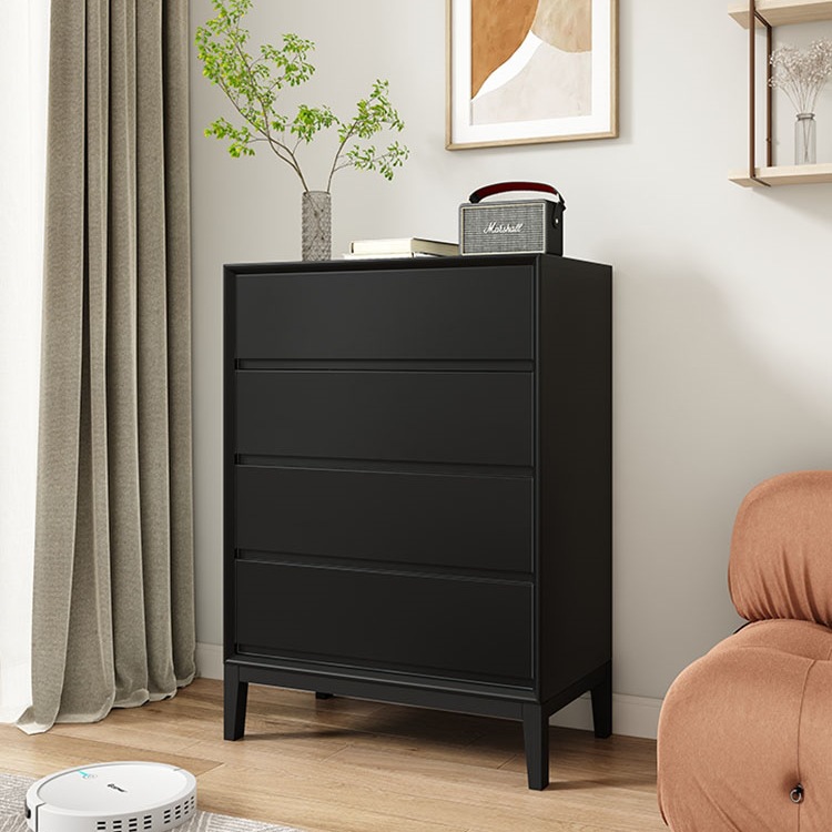 极简实木四斗柜卧室轻奢现代黑色柜子客厅抽屉五斗柜储物柜收纳柜