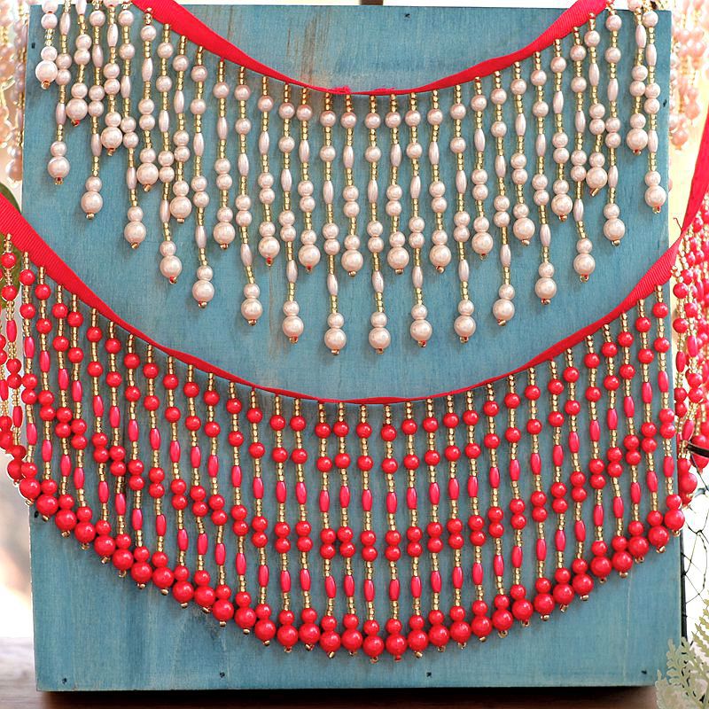 欧润红色重工垂感流苏珍珠花边辅料DIY婚庆礼服装饰窗帘头饰花边 