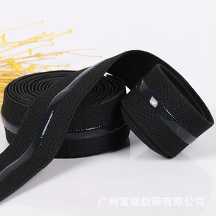 Black non-slip double-sided wool elastic band wave silicone treatment process glue drop not degumming factory direct supply