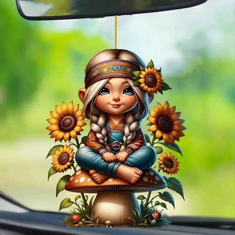 Трансграничный новый мультфильм подсолнух девушка автомобильная подвеска акрилная плоская машина украшения подвеска