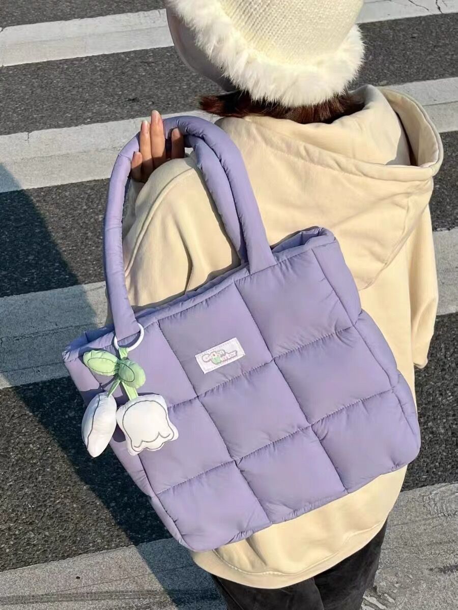 Bolso de mano expandible, nuevo bolso para portátil de gran capacidad, bolso tipo tote para llevar debajo del brazo, bolso acolchado de nailon con nueve compartimentos, estilo plumón.