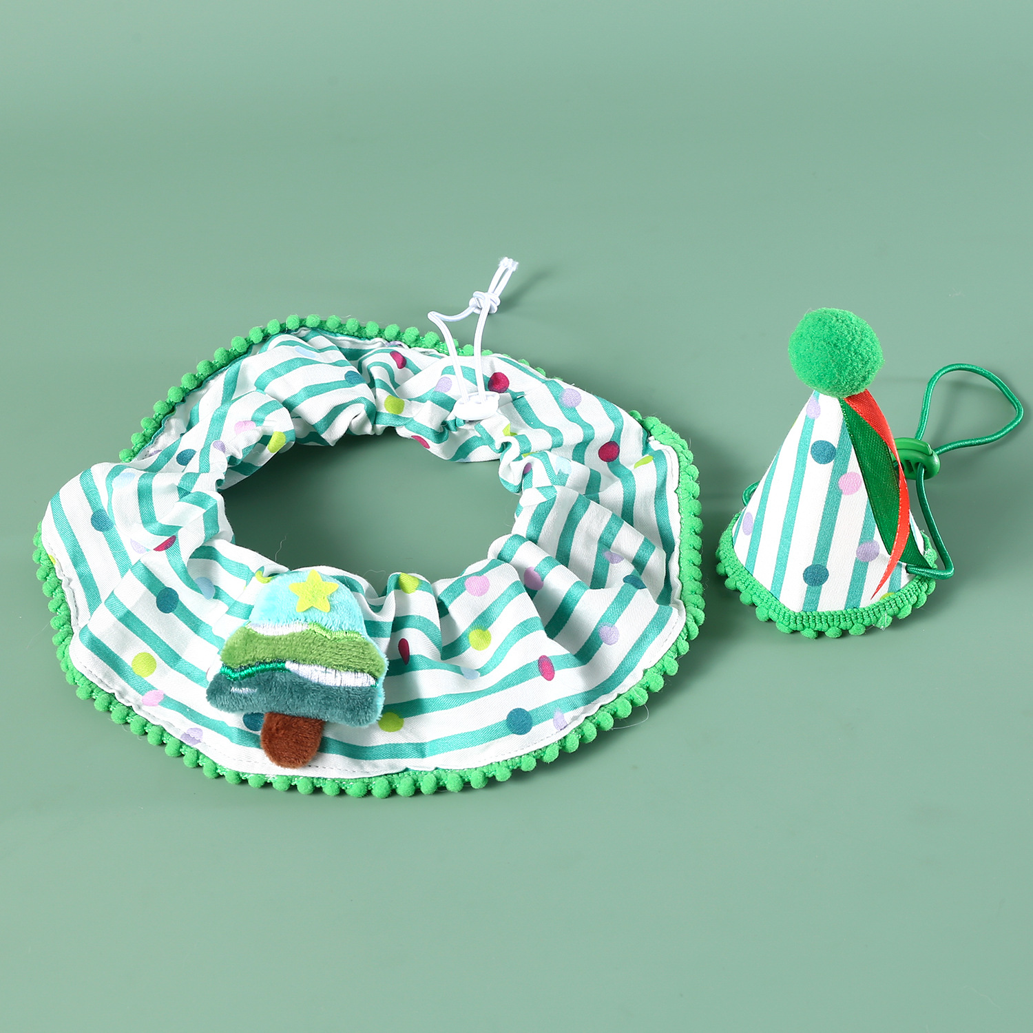 Comercio exterior ondulado punto rayado bibita de Navidad mascota encaje conjunto de árbol de Navidad viejos collar de fotografía sombrero gato perro