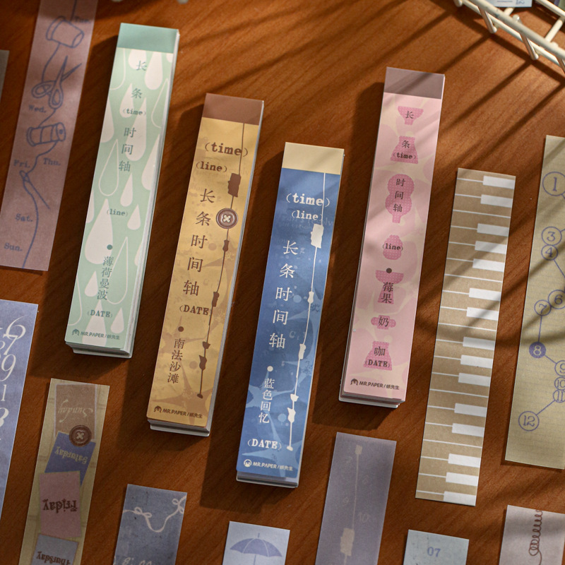 Mr. Paper Long Strip Stickers, Time Story Series, Timeline Illustration Style, Journaling Material, Decorative Stickers Mr. Paper Long Strip Stickers, Time Story Series, Timeline Illustration Style, Journaling Material, Decorative Stickers