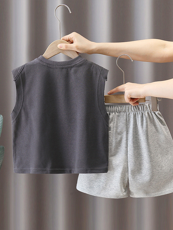5601 traje de chaleco para niños 2025 nuevo estilo estilo occidental bebé verano sin mangas ropa niño verano traje de dos piezas marea