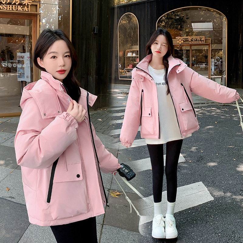 対外貿易冬の新しいスタイルのベルベットの厚みのあるミッドレングスのフード付きパーカー綿の服女性用デザインニッチジャケット綿の服女性用|undefined