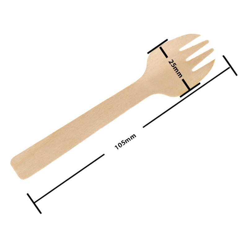 105mm paquete único respetuoso con el medio ambiente degradable abedul cuchara tenedor pequeño desechable empaquetado individualmente ensalada pastel postre