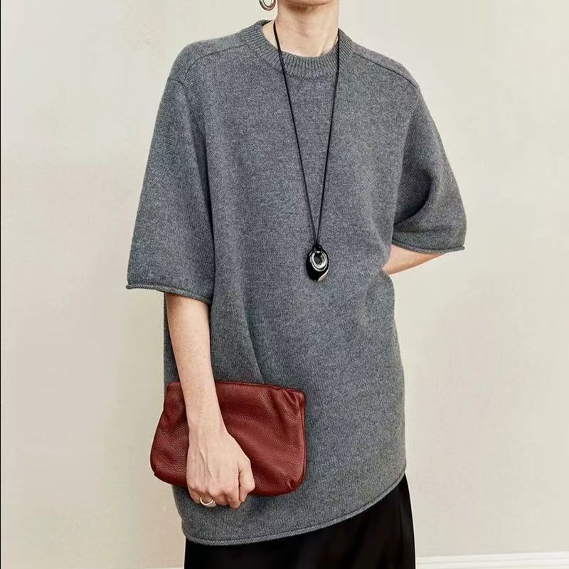 2025 New Autumn and Winter Fashion Casual Lazy Style Round Neck Off-Shoulder Mid-Length Slimming Look and Flesh-Covering 100% Wool Half-Sleeve 2025 New Autumn and Winter Fashion Casual Lazy Style Round Neck Off-Shoulder Mid-Length Slimming Look and Flesh-Covering 100% Wool Half-Sleeve