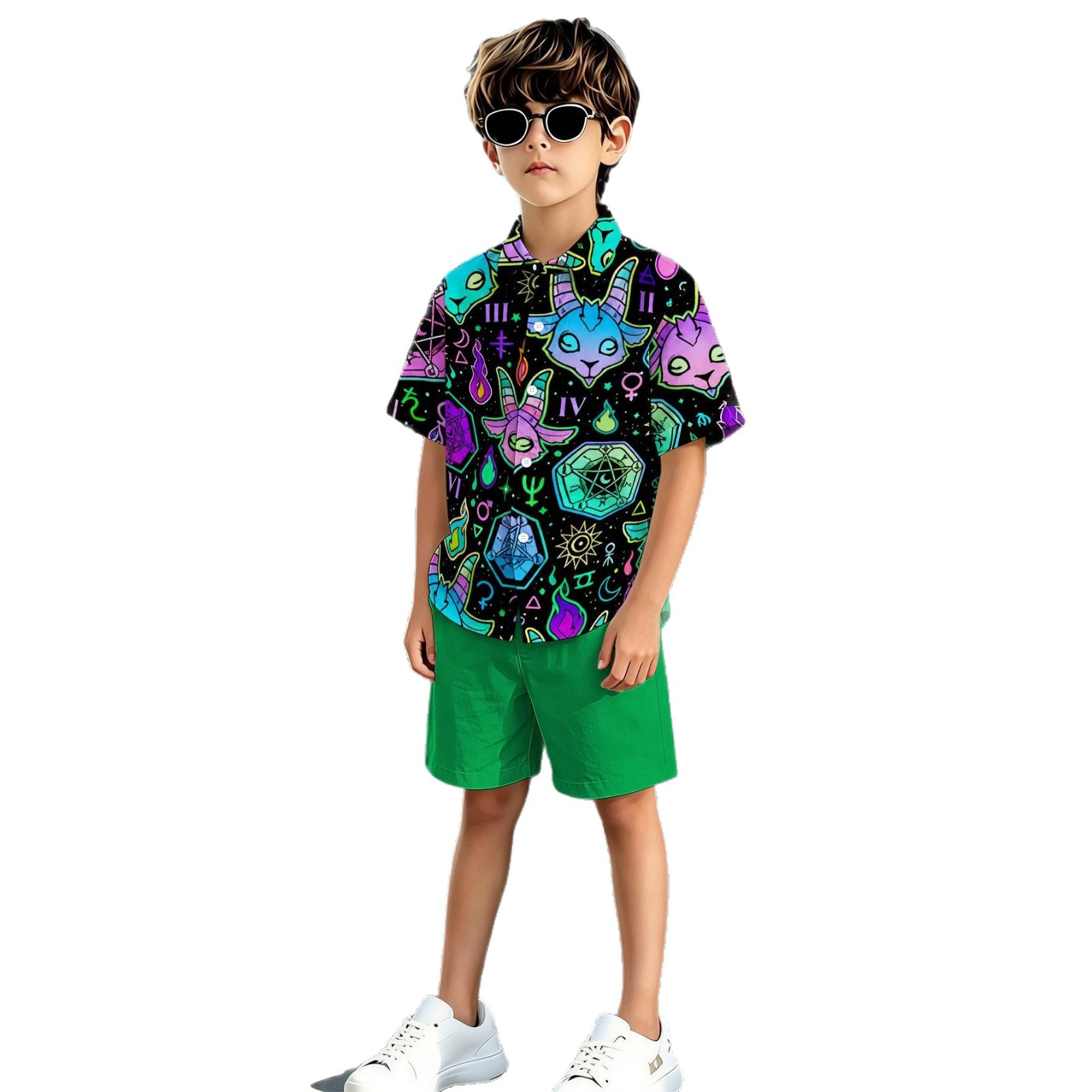 New Product Designs With 3D Printed Patterns, Boys' Shirt And Shorts Set, For Sales_voghion.com