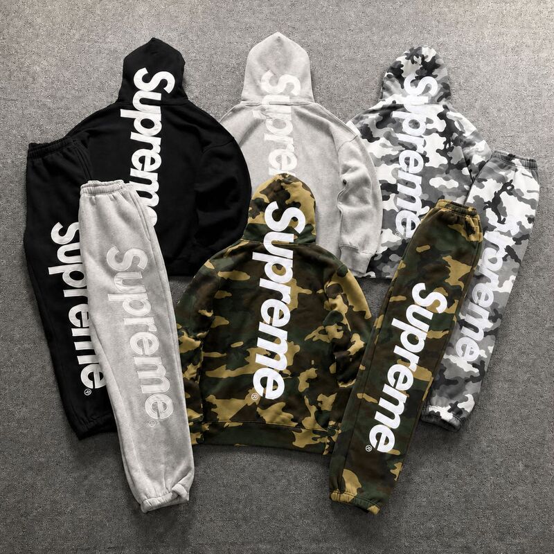 Cross-border Supreme SS26 Embroidered Hooded Camouflage Sweatshirt, Heavyweight Fleece Lined, Large Logo, Unisex Sweatshirt