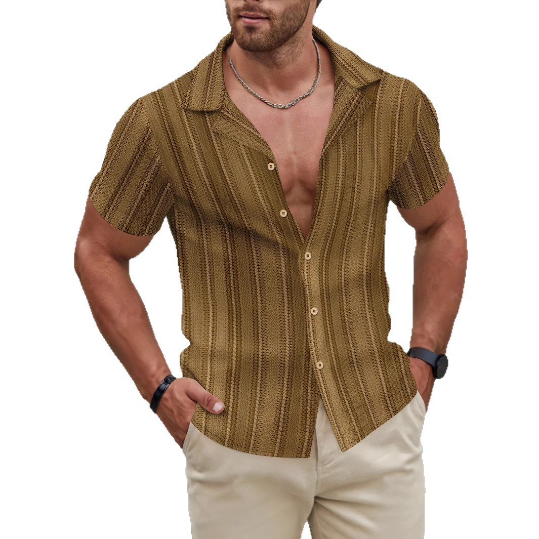 Strick-polohemd Für Herren Mit Streifen Und Lochmuster Sommer_voghion.com