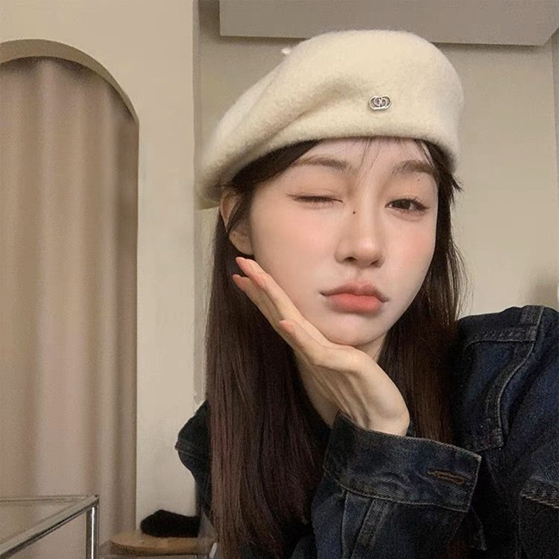 Höstvinterformade basker, japansk designers oregelbundna veckade konstnärshatt, koreansk version, liten och mångsidig_voghion.com