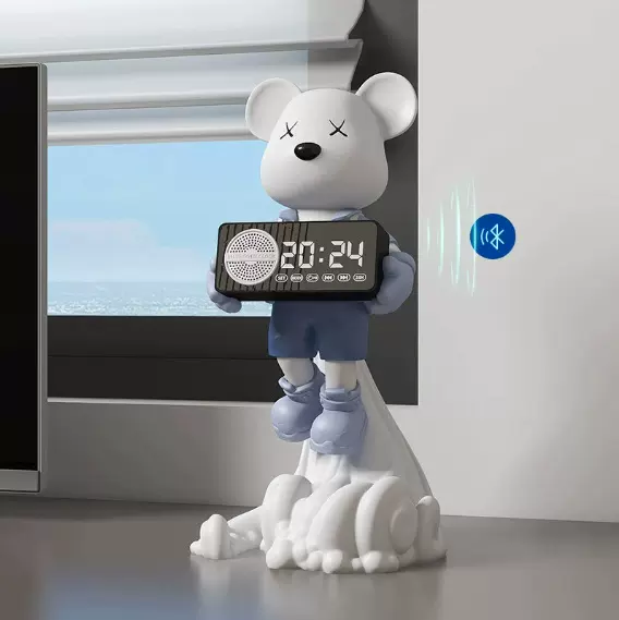 跨境创意飞天熊蓝牙时钟摆件现代家居客厅酒柜酒吧装饰工艺品开业