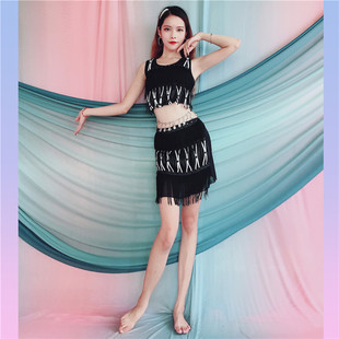 Belly Dance Clothing 2025 Summer New Cross Split Encrypted Tassel Suit Dance Performance Practice Clothing for Beginners