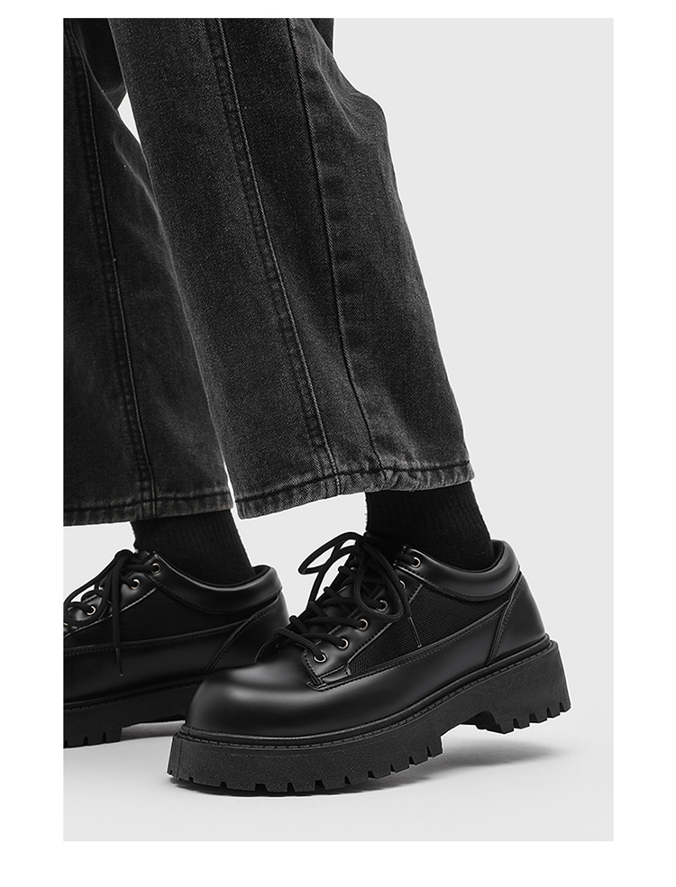 Baskets Derby pour homme ShoeVault, semelle épaisse rehaussante, noires, style britannique décontracté, chaussures de sport en cuir et mesh respirant pour l'été_voghion.com