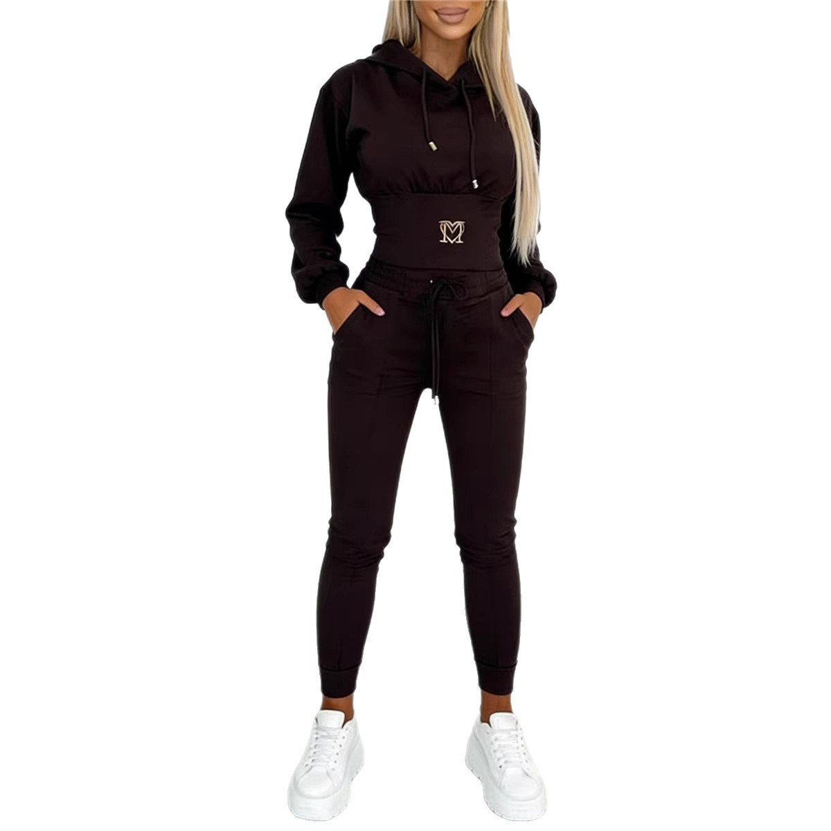 Women's Waist-Cinching Hoodie And Joggers Set | Casual Loungewear Tracksuit With Drawstring | Two-Piece Outfit For Yoga Gym And Street Style_ecoleips.com