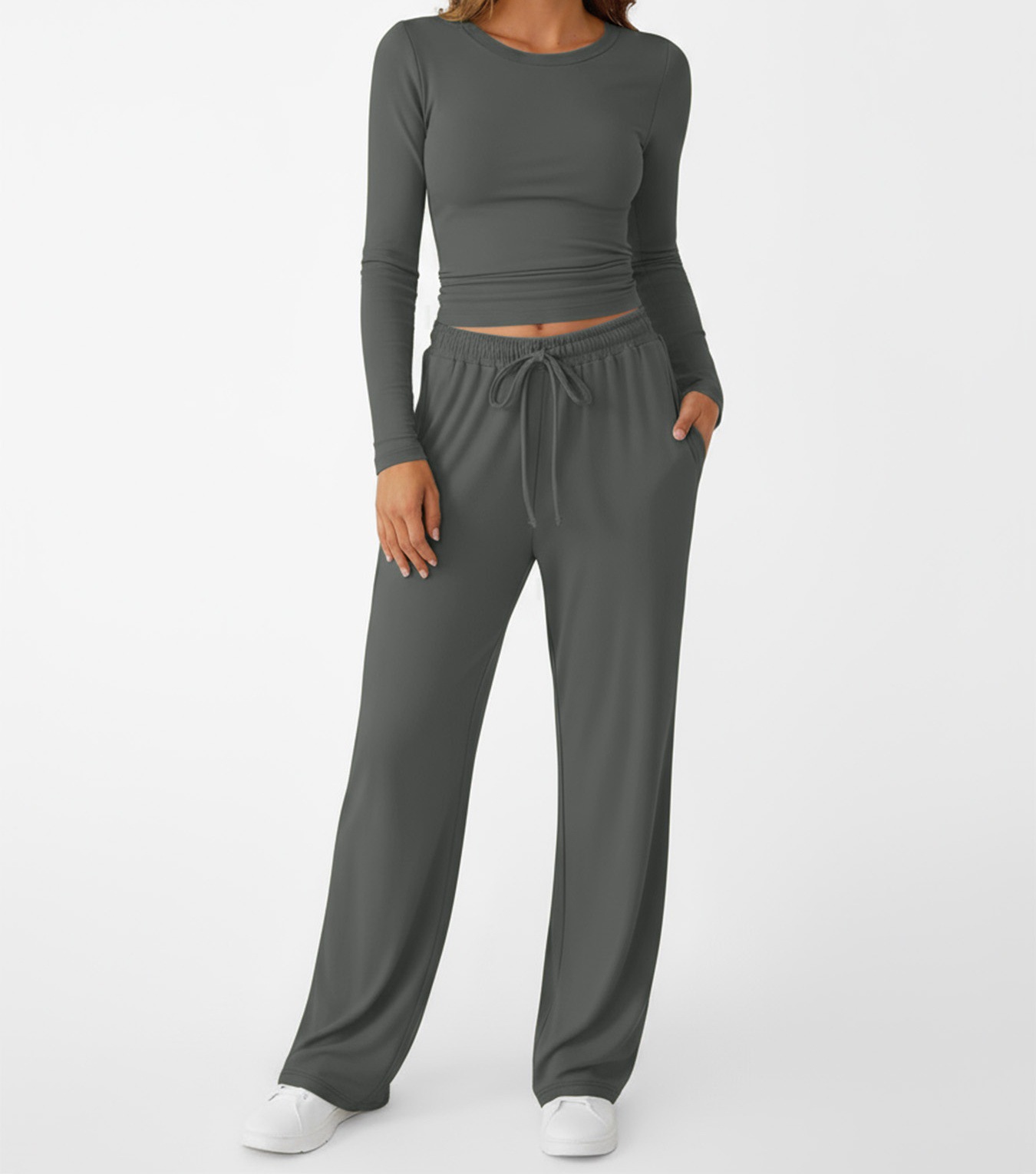 New Fashion Casual Suit Sports Yoga Autumn And Winter Crew Neck Long Sleeve Women_ecoleips.com