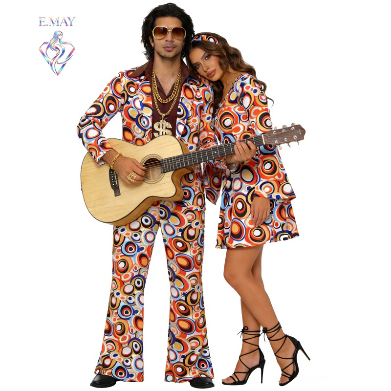 European and American Cross-Border Retro 70S Disco Couple-Style Printed Clothing Cos Hippie Party Performance Costumes European and American Cross-Border Retro 70S Disco Couple-Style Printed Clothing Cos Hippie Party Performance Costumes