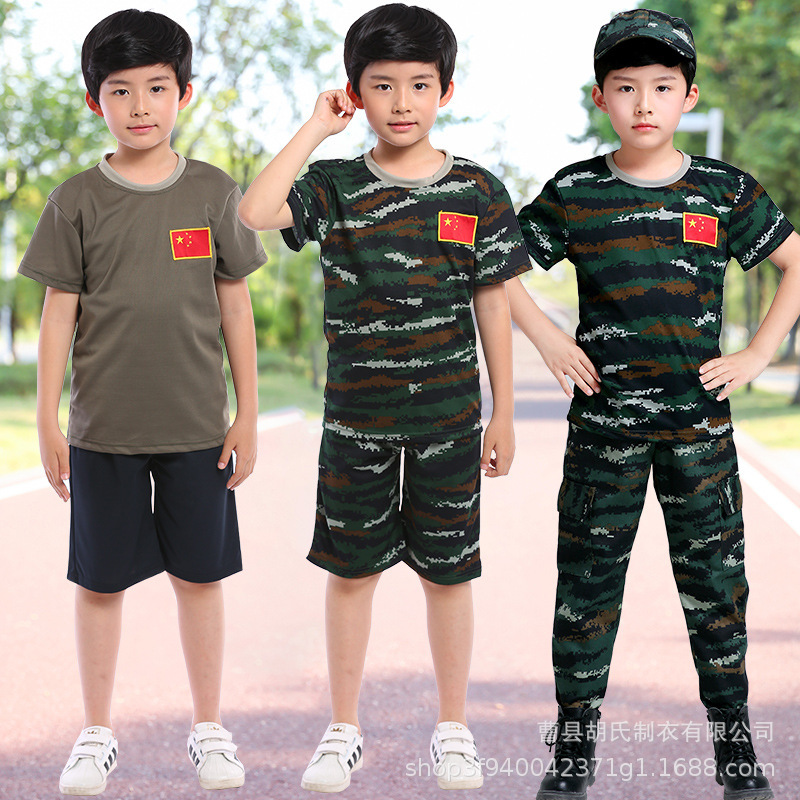 New Children's Camouflage Uniforms for Special Forces Summer Camps, Military Training Uniforms for Primary and Secondary School Students, Outdoor Short-Sleeve and Shorts Military Style