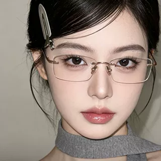 高智感无边框眼镜近视镜可配度数超轻金属素颜平光镜防蓝光无框镜