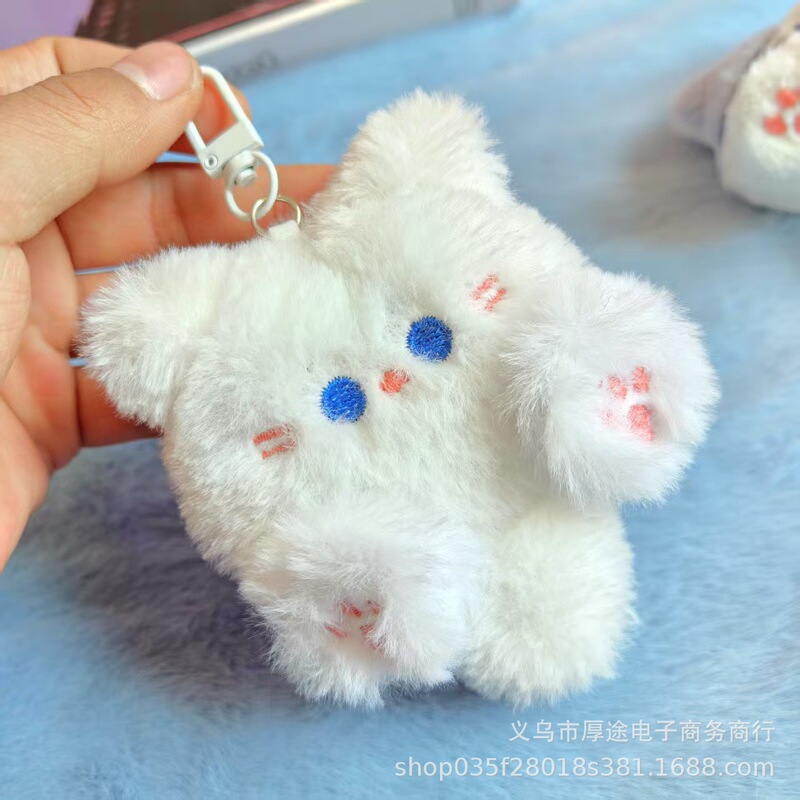 新款卡通长尾巴猫毛绒公仔钥匙扣玩偶包包挂件领结帕恰狗书包挂饰|undefined