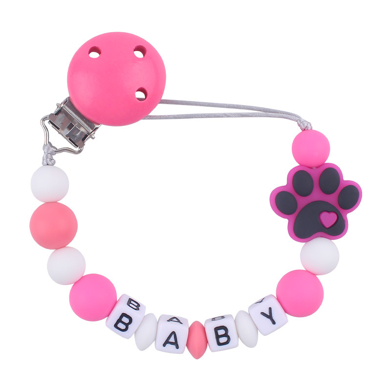 Nuevo bebé suministros de dibujos animados perro garra silicona mordedor creativo bebé DIY mordedura molar pezón cadena anti-caída