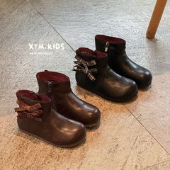 2025年秋季新款儿童靴子韩版简约双蝴蝶结女童公主靴软底小童单靴