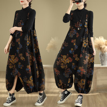 秋冬水洗牛仔宽松大码胖mm休闲遮肉显瘦+休闲哈伦背带裤