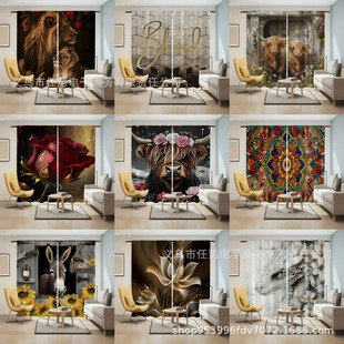 Cross-Border Temu Hot Selling Digital Printed Curtains with Animal Patterns Source Factory Supports Drop Shipping Suitable for Living Room and Bedroom