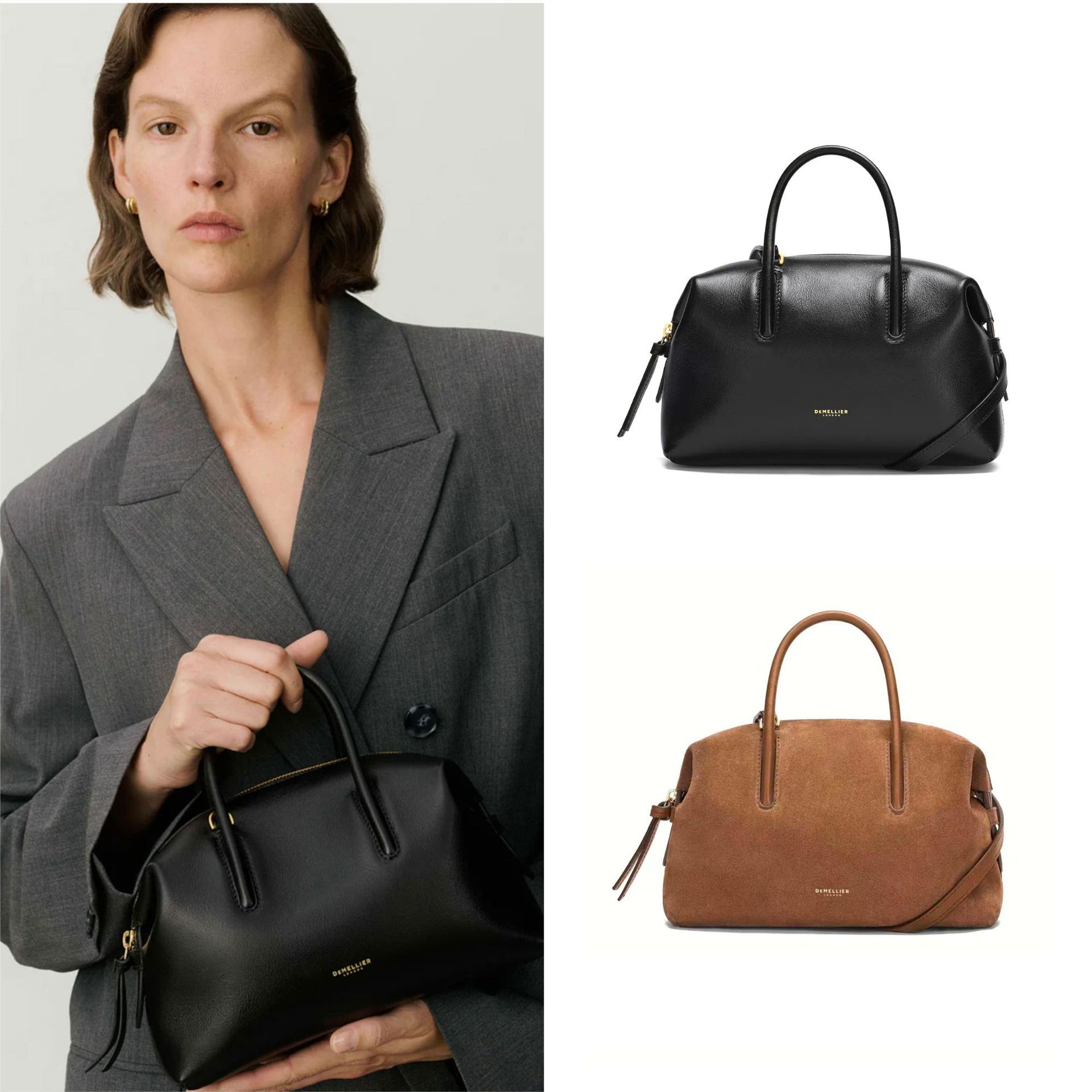 In-Stock New Demellier Small Stockholm Genuine Leather Handbag, Shoulder Crossbody Bag, Commuter Briefcase