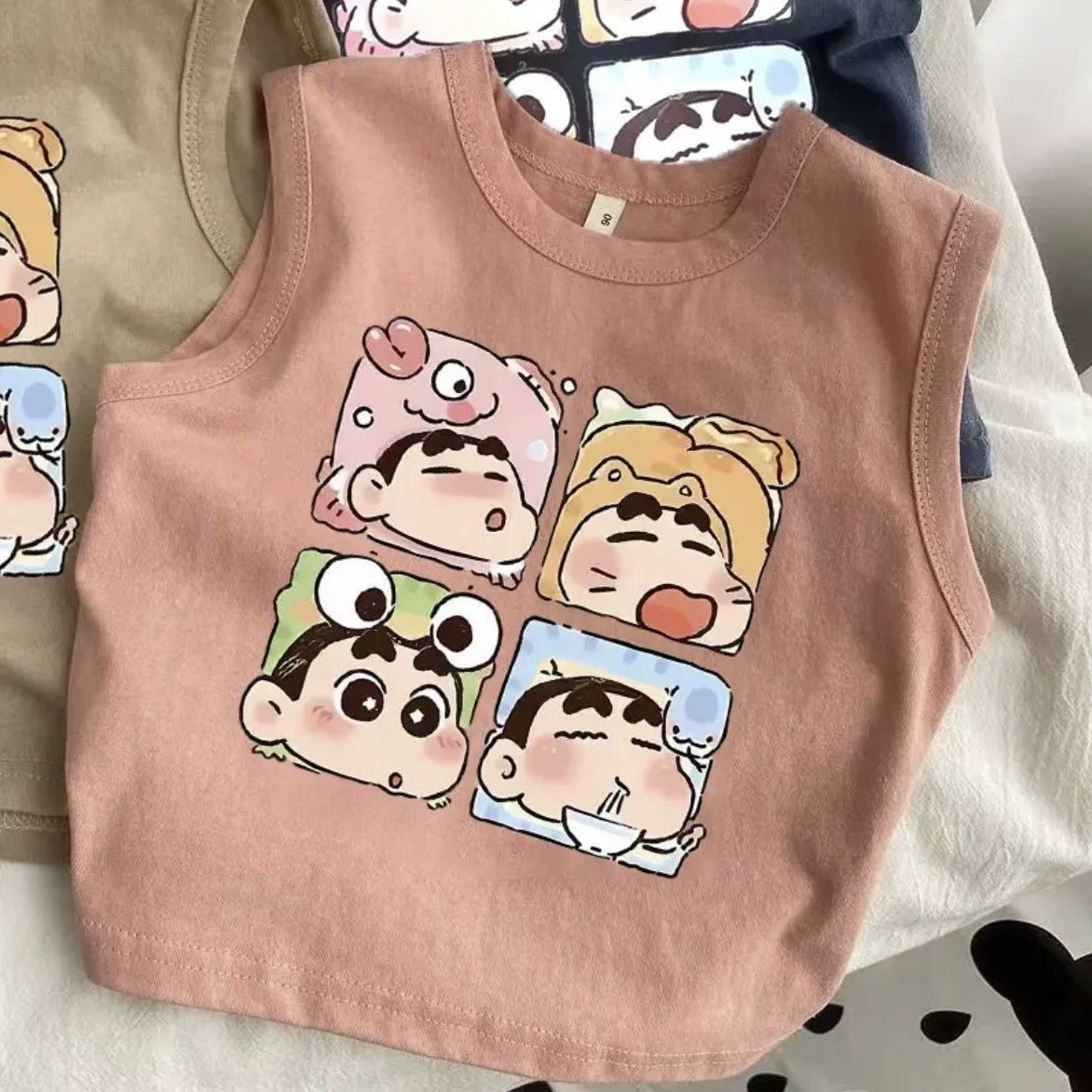 Cotton children's cartoon summer vest, boys, round collar, sleeveless, sizes 80–150 cm