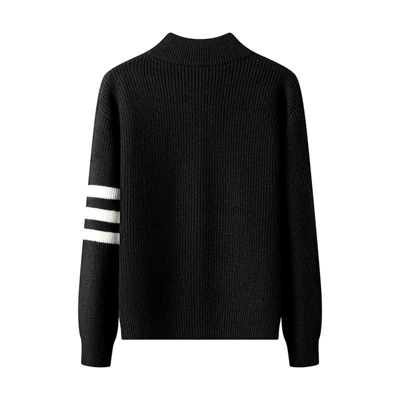 Comercio exterior otoño nuevo versátil medio cremallera cardigan suéter casual chaqueta de hombre joven suéter de punto rayado