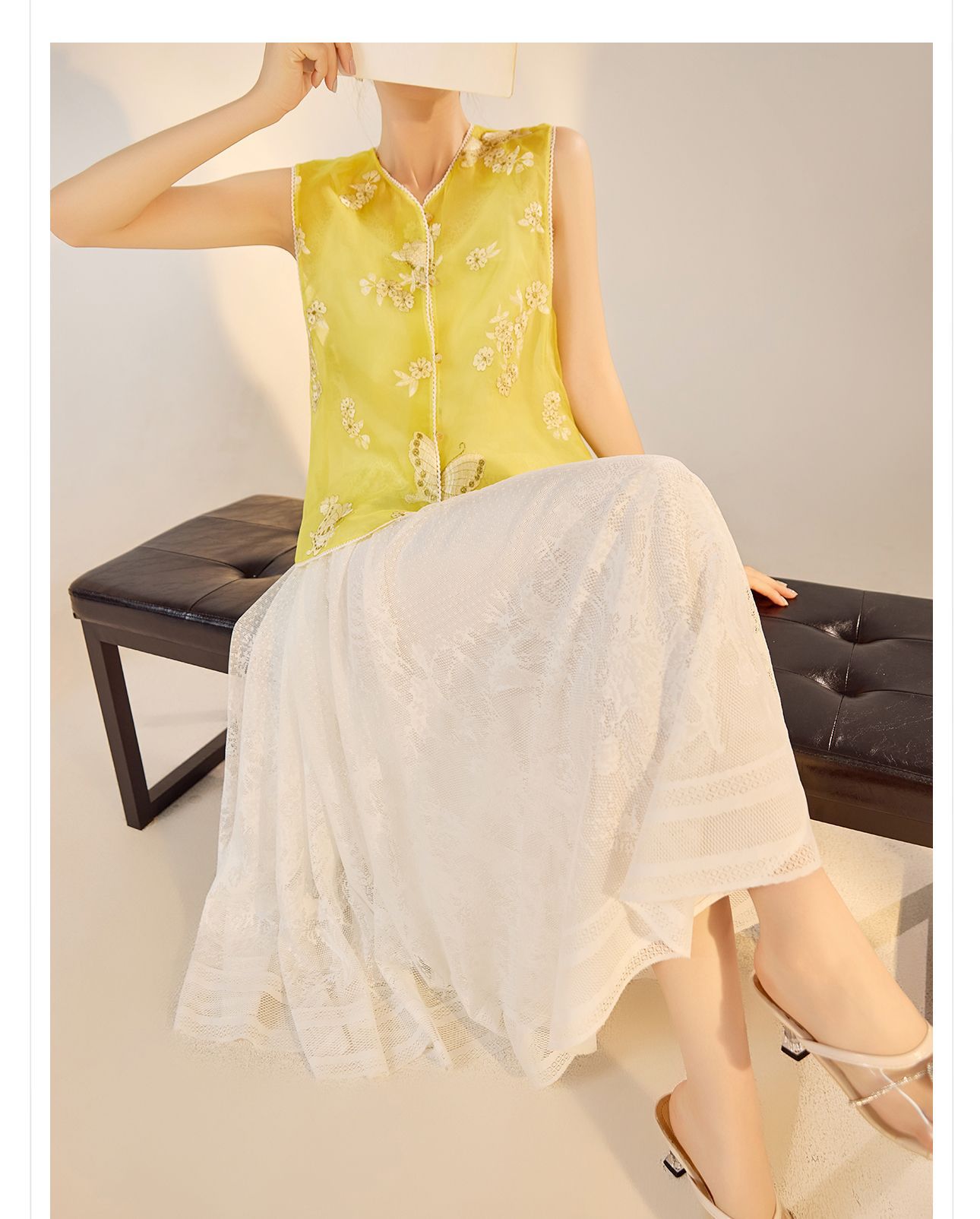 Áo vest lụa tơ tằm thêu bướm phong cách Trung Hoa mới mùa hè — Màu vàng sữa, Màu trắng be chi tiết 18