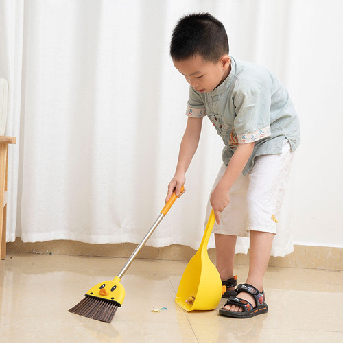 Little yellow duck broom children's broom dustpan set small broom household magic mini broom baby sweeping toy