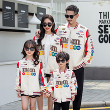 一件代发2025棒球服亲子装秋款一家三口母子母女高端洋气新款卡通