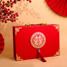提亲彩礼盒结婚订婚10万礼金盒聘礼钱箱新娘陪嫁箱三金手提箱批发