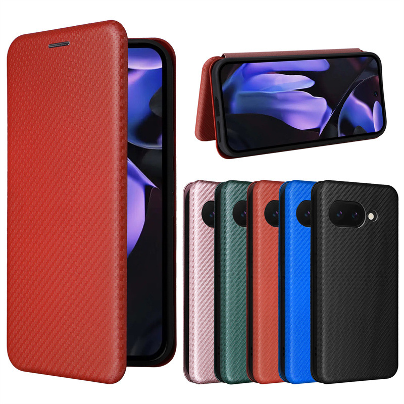 For Google Pixel9A Phone Case Protective Case Magnetic Buckle Flip Card Magnet Carbon Fiber Business Leather Case