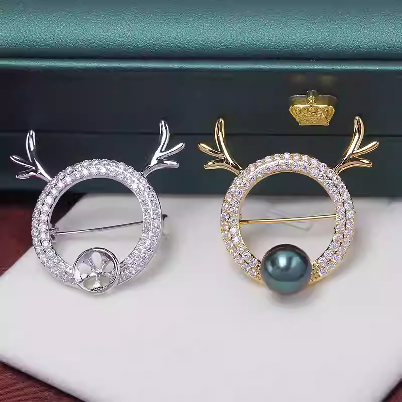 DIY Accessories Fashion Antler Zircon Brooch Women's Pin Accessories Pearl Beeswax Jade Corsage Holder Cute Women