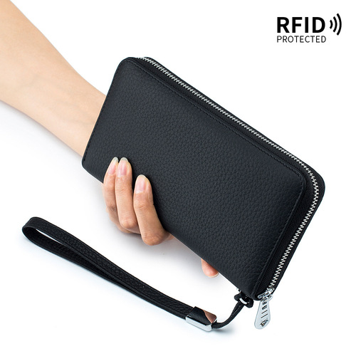 Women's wallet long genuine leather RFID first layer cowhide clutch soft leather simple wallet mobile phone bag men's cross-border