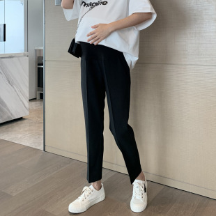 High Elastic Abdominal Pants for Spring, Summer, Autumn and Winter fleece-lined Pregnant Women's Abdominal Pants Pregnant Women's Cropped Trousers Loose Smoke Pipe Pants Stretch