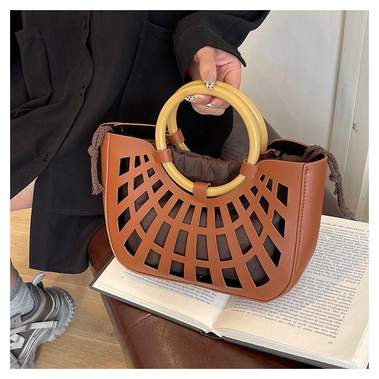 967g Weight Hollow Fashion Element String Closure Type Double Handle Strap Type Handbag Bags Type Casual, Daily, Shopping Occasion Pu Leather Material Solid Color Pattern All Seasons Season Women's Gender Classic Style Style Square Shape Women's Pu Leather Solid Color Classic Style Hollow Square String Handbag 10