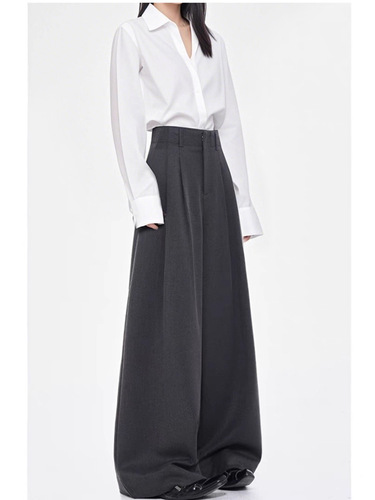 Autumn new style professional suit pants for women, black high-waist ol commuting loose wide-leg casual hanging a-line pants