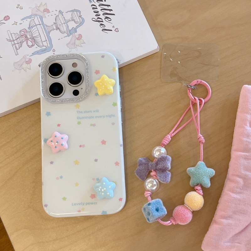 Estrellas tridimensionales de color coreanas para Apple 16ProMax funda para teléfono móvil 15Pro/14Pro cadena 13 nuevo 16P