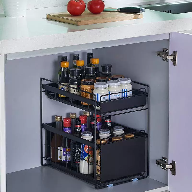 Under-sink Pull-out Storage Rack, Multi-layer Push-Pull Cabinet Organizer to Save Space