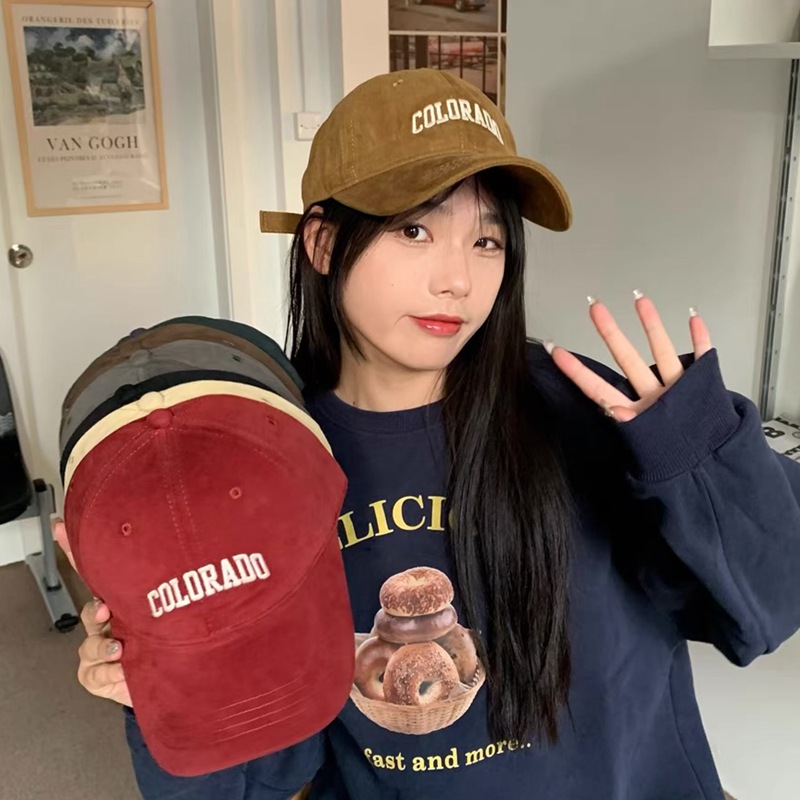 High-quality velvet texture soft-brim baseball cap for children, curved brim, versatile and simple embroidery, face-hiding duckbill cap for men, trendy