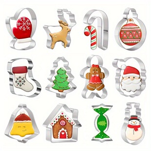 12-piece Set of Christmas Cookie Molds Stainless Steel Biscuit Cutting Mold Gingerbread Man Candy Christmas House Elk in Stock