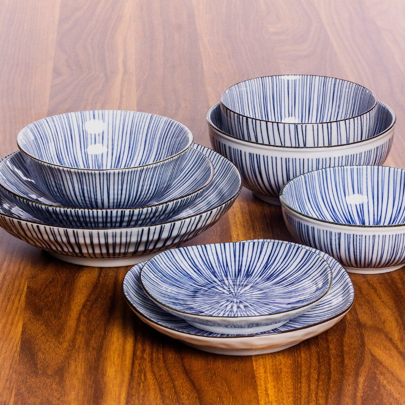 日本进口美浓烧细十草釉下彩三峰陶瓷餐具日式家用创意大盘子平盘