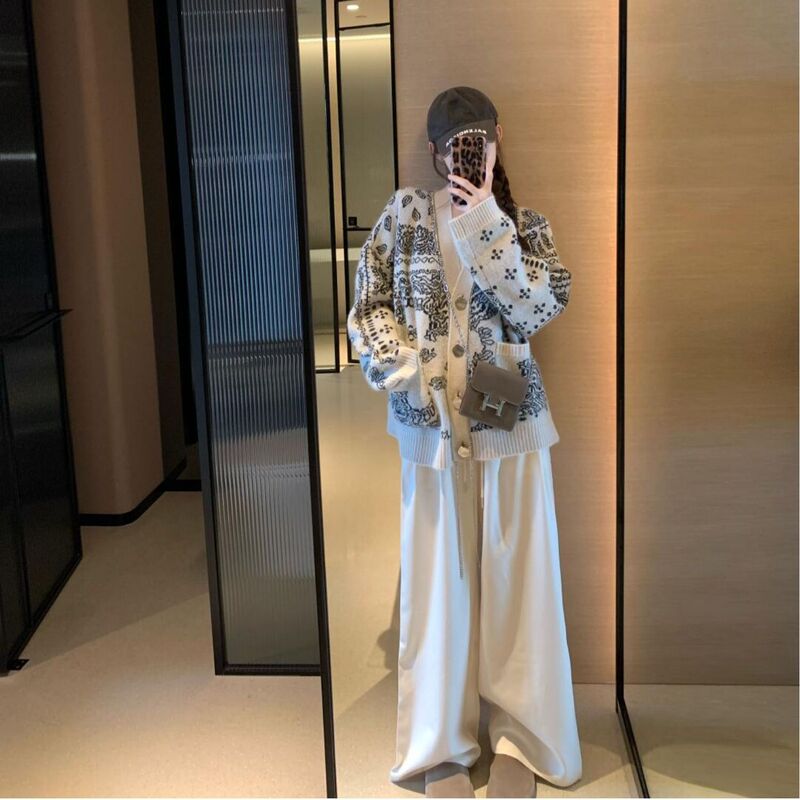 慵懒风重工提花复古绒毛衣外套女秋冬季穿搭宽松软糯针织开衫上衣|undefined