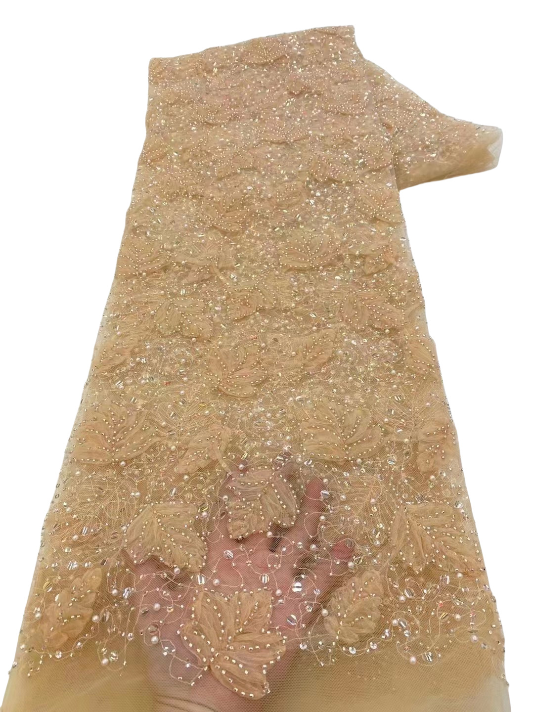Hojas tridimensionales bordadas tela de malla bordada vestido de boda vestido