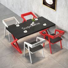 Q蕤3实木长桌饭店桌椅组合酒吧餐厅咖啡创意奶茶店桌椅长方形接待